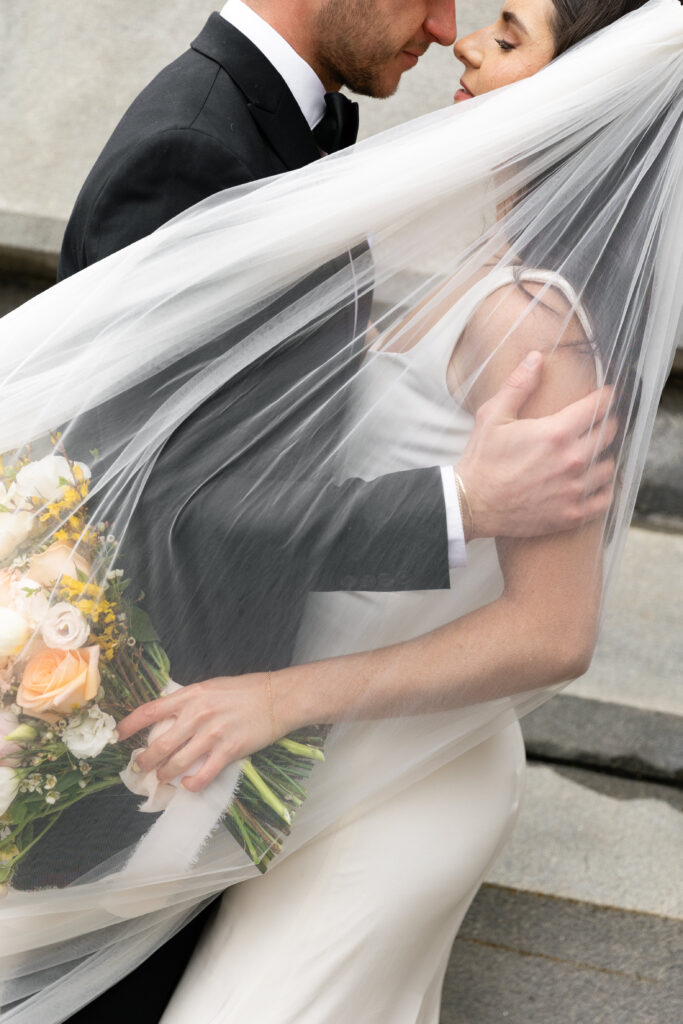 Romantic bride and groom portraits on their wedding day in Upstate New York.